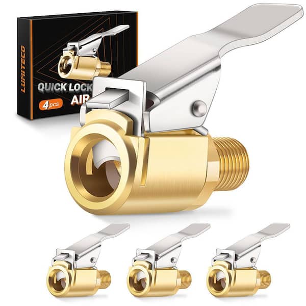Brass Lock-On Speed Clip Tire Air Chucks with Schrader Valve Adapter (4-Pack)