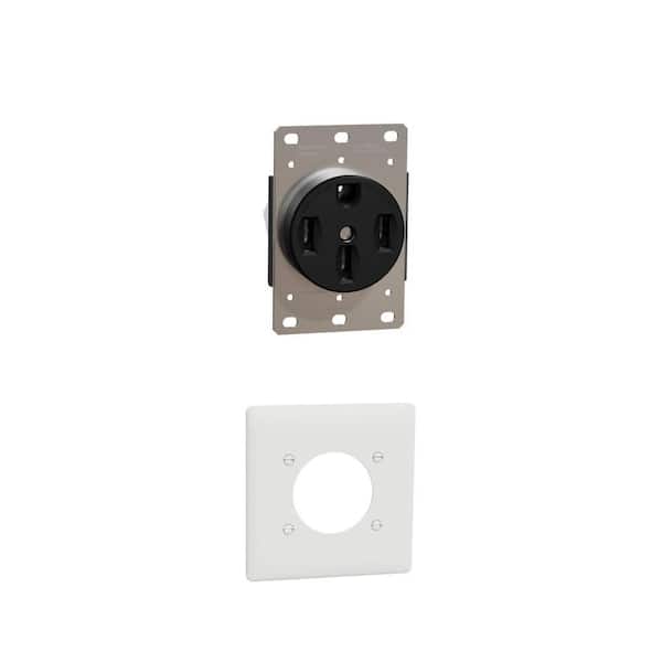 X Series 1-Gang Dryer Outlet Wall Plate Matte White and 50 Amp Flush Mount Outlet Matte Black Combo