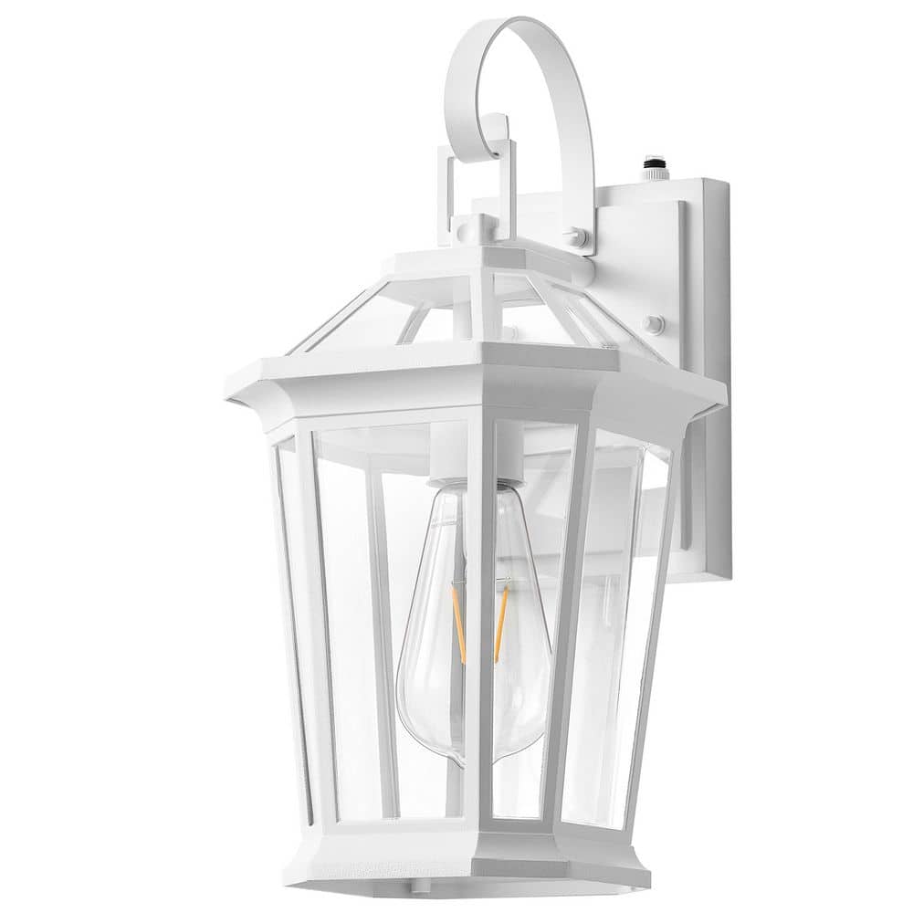 15.7 in. 1-Light White Hardwired Outdoor Wall Lantern Sconce with Dusk to Dawn, Clear Glass, No Bulb Included price history on PriceWatchPro