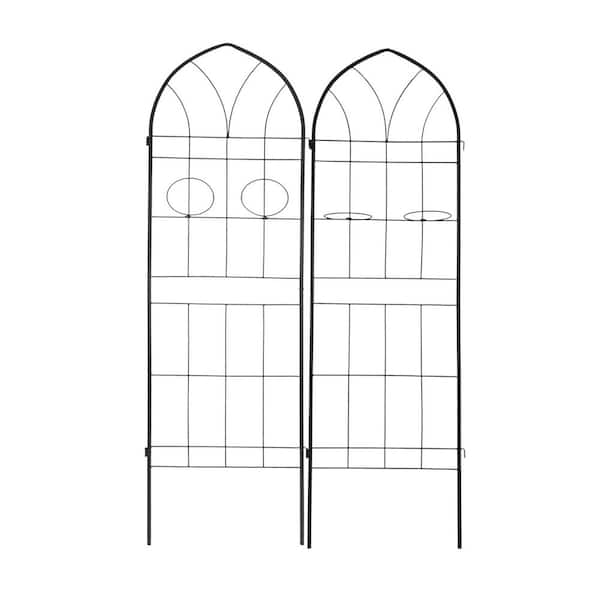 78.7 in. Black Metal Rustproof Garden Screen Trellis with Pot Holders (2-Pack)