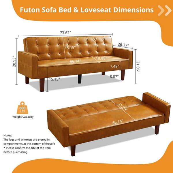 WONDER COMFORT Modern 38 in. Brown Twin Size Faux Leather