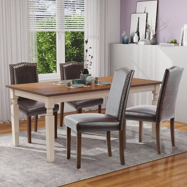 WONDER COMFORT Dark Brown Leather Dining Chair Set of 2