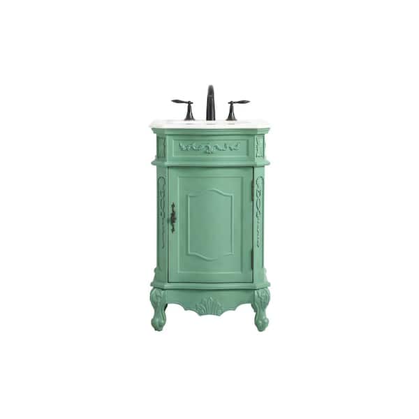 Unbranded Timeless Home 21 in. W Bath Vanity in Vintage Mint with Marble Vanity Top in White and Brown Vein with White Basin