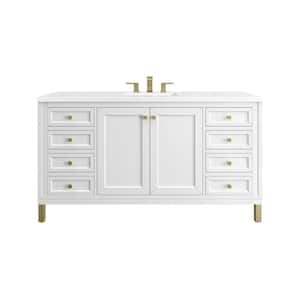 Chicago 60.0 in. W x 23.5 in. D x 34 in. H Bathroom Vanity in Glossy White with White Zeus Quartz Top