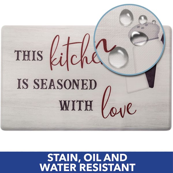Cozy Living Seasoned with Love Grey Red 17.5 in. x 55 in. Runner Kitchen Mat