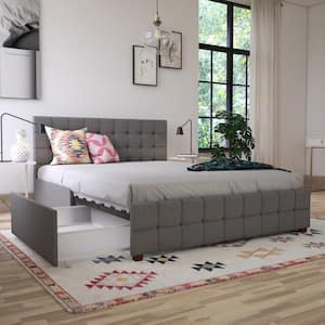 Elizabeth Gray Linen Upholstered Queen Size Bed with Storage