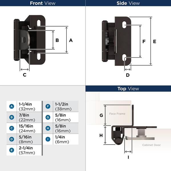1/4 in. (6 mm) Oil-Rubbed BronzeOverlay Single Demountable, Partial Wrap Hinge (2-Pack) 1/4 in. (6 mm) Oil-Rubbed BronzeOverlay Single Demountable, Partial Wrap Hinge (2-Pack)