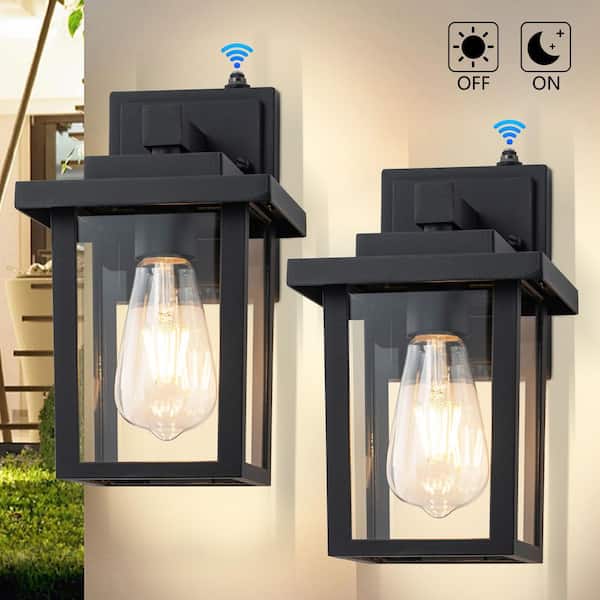 10.25 in. Black Dusk to Dawn Outdoor Hardwired Wall Lantern Sconce with Clear Glass, No Bulbs Included(2-Pack)