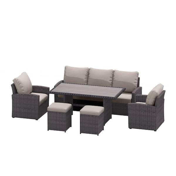 Willit Brown 6-Piece Wicker Patio Conversation Sectional Seating Set with Brown Cushions