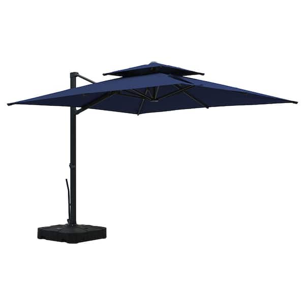 Mondawe 10 ft. x 10 ft. Square Outdoor Patio Cantilever Umbrella in Navy Blue with Stand