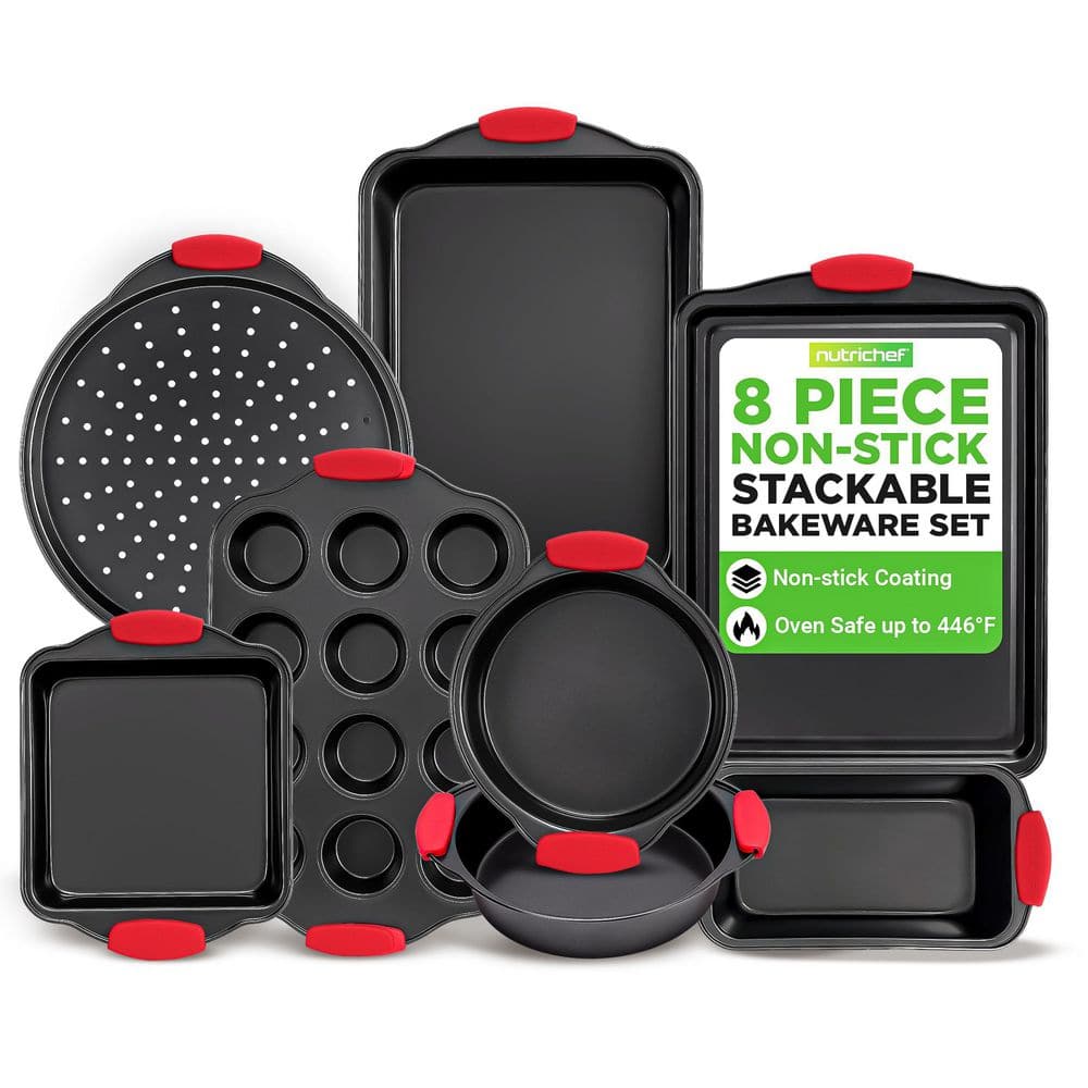 NutriChef Non-Stick Kitchen Oven Baking Pans, 8 Piece Set, Deluxe