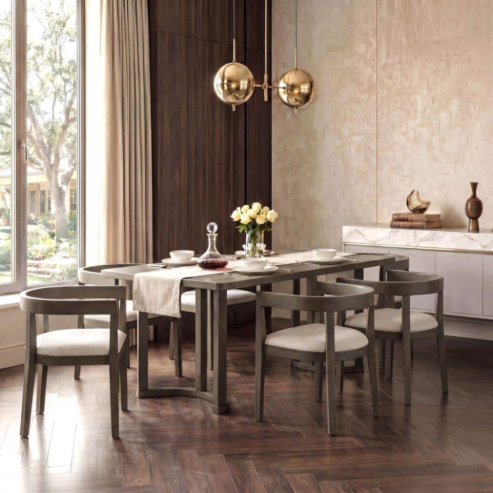 Espresso 7 Piece Dining Table Set for 6, Rectangular Kitchen Table Set with 6 Upholstered Barrel-Back Chairs price history on PriceWatchPro