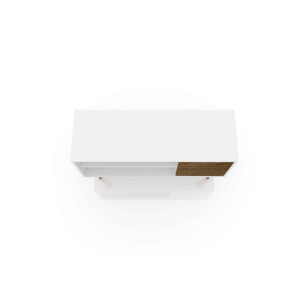 Rustic Brown and White Mid-Century TV Stand with Cabinet