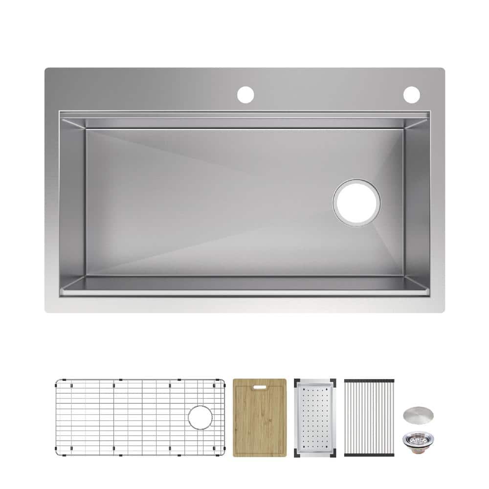 まさぽんページ◇14kgf 33 Inch Drop In Kitchen Sink with Cup Washer Workstation