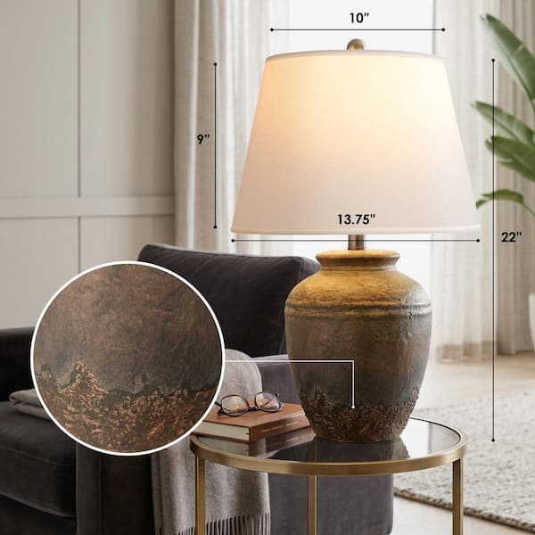 陶磁器テ−ブルランプ ROTTOGOON 22 in. Rustic Terracotta Ceramic Table Lamp with Linen