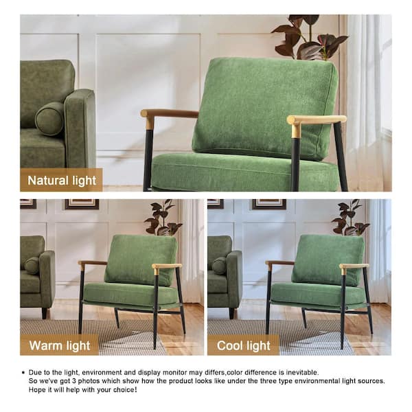Uixe Mid-Century Modern Green Cotton Fabric Upholstery Arm Chair