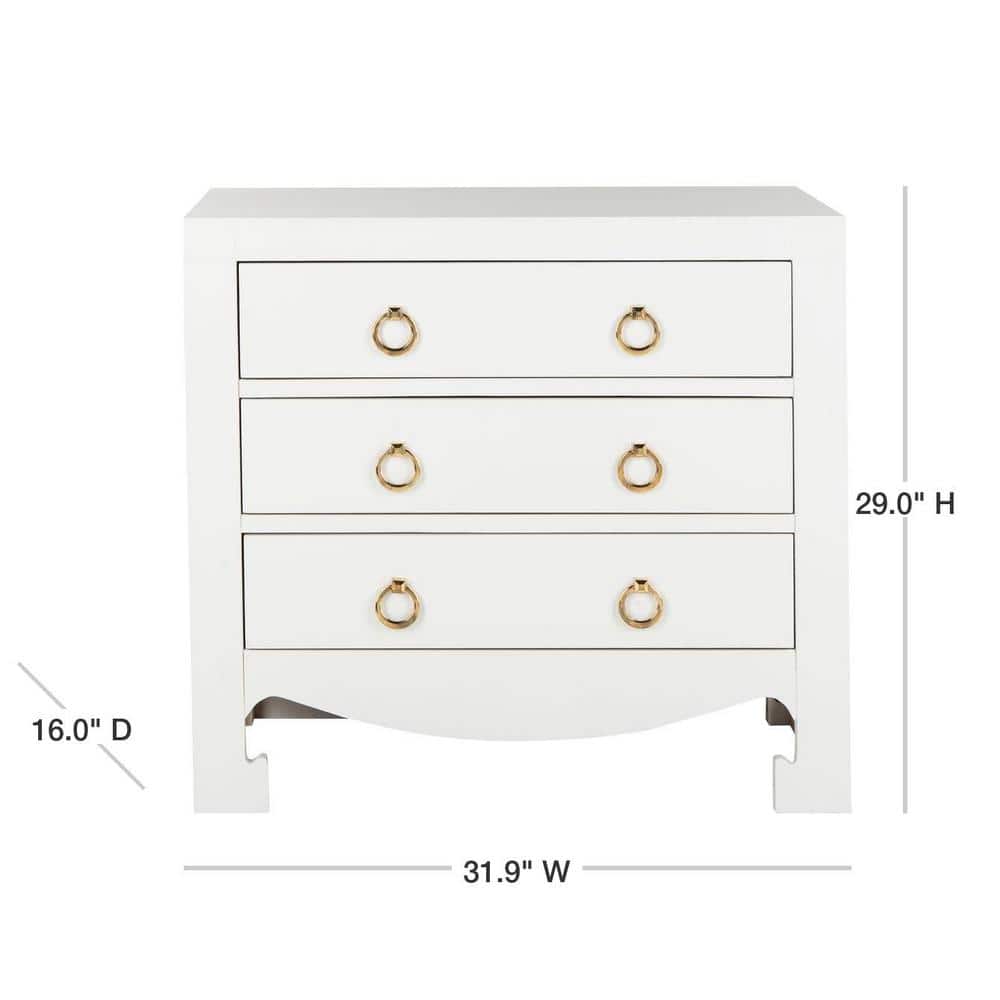 White and Gold Transitional 3-Drawer Chest with Soft Close