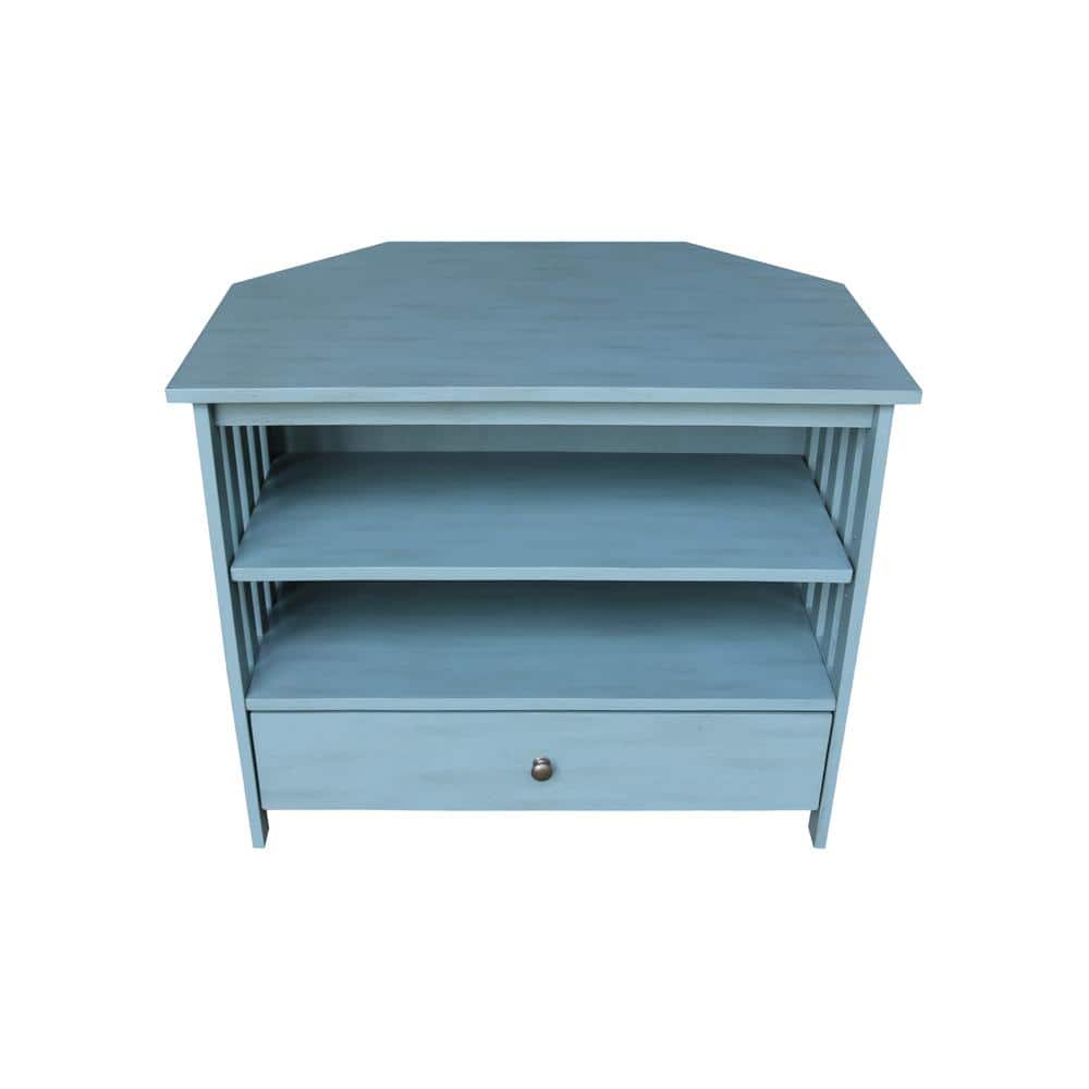 Ocean Blue Solid Parawood Corner TV Stand with Cabinet