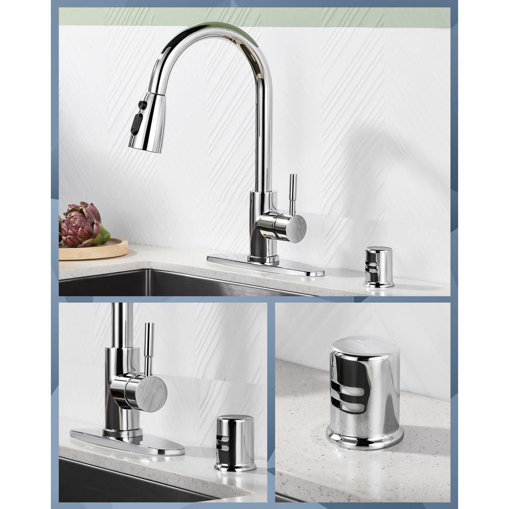 Polished Chrome Stainless Steel Pull Down Kitchen Faucet with Sprayer