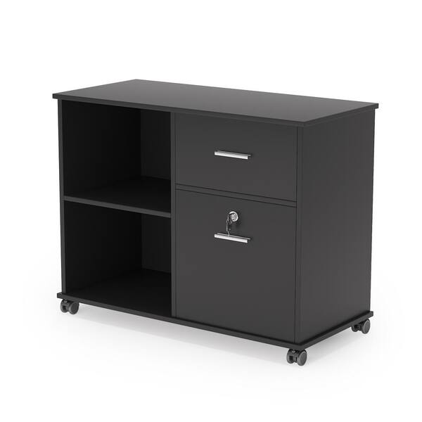 Byblight Atencio Black Lateral File With 2 Drawers And Open Storage Bb F1358xl