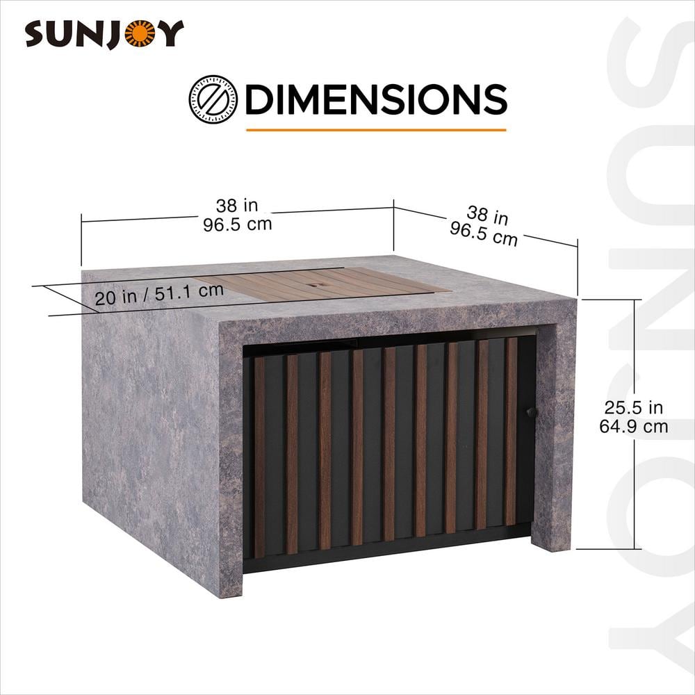 Sunjoy 38" Square Stone and Steel Propane Fire Pit Table