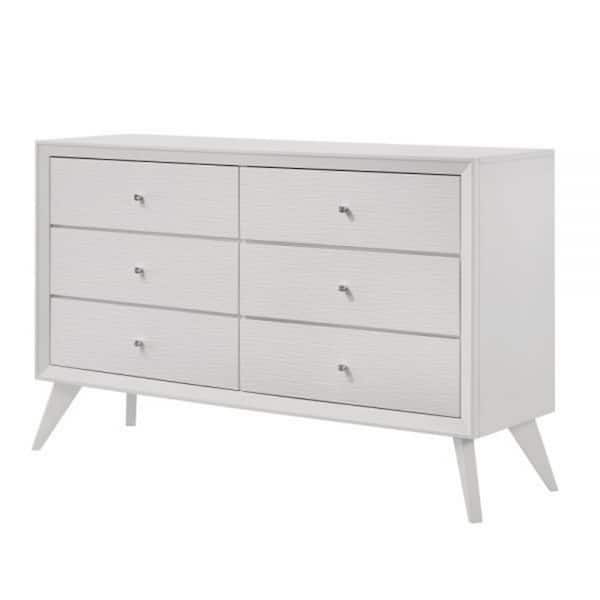 Benjara White and Silver 6-Drawer 56.93 in. W Dresser Without Mirror