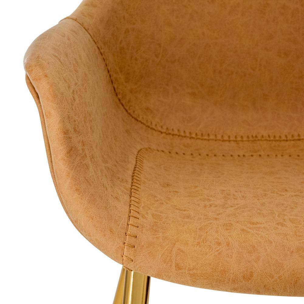 Light Brown High Metal Arm Chair with Faux Leather Upholstery