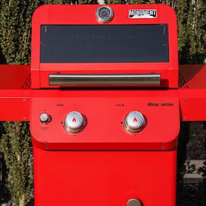 Mesa 2-Burner Propane Gas Grill in Red with Clear View Lid and LED Controls