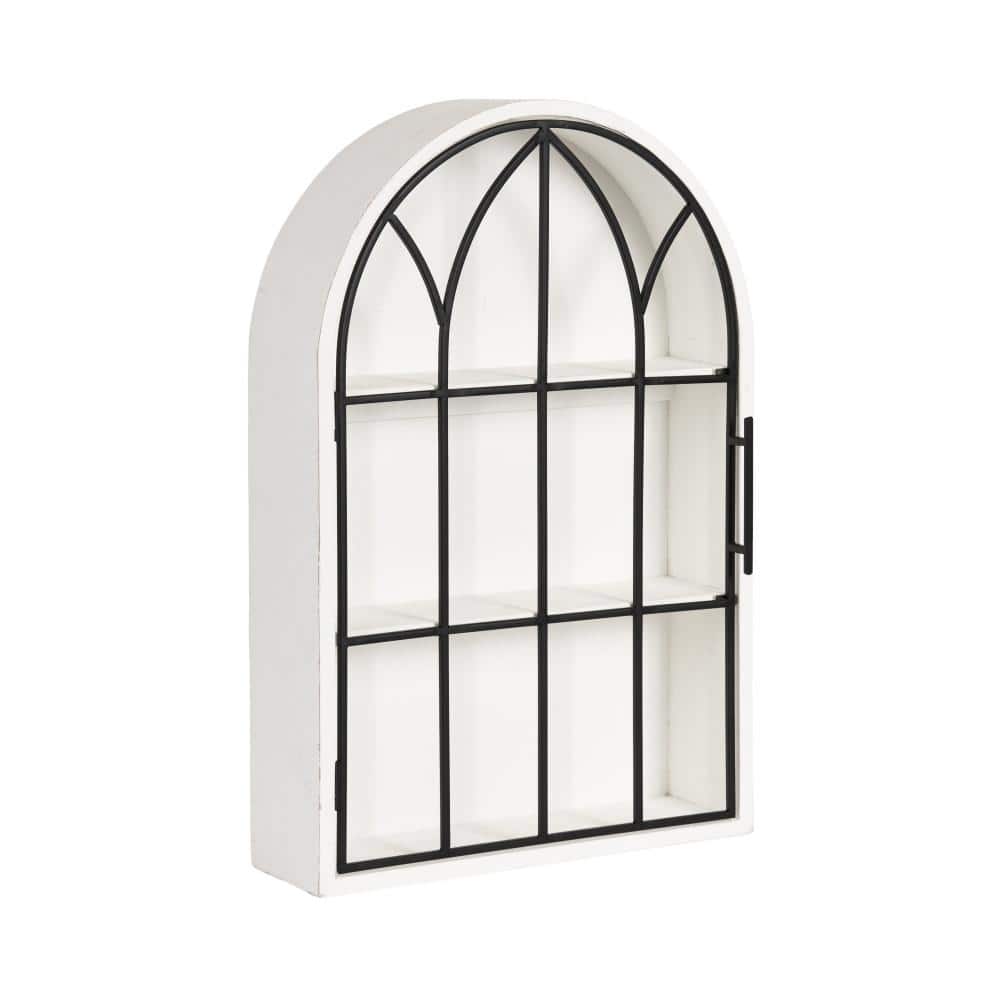 Arched White and Black Wood Floating Wall Cabinet
