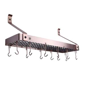 Handcrafted 24 in. Gourmet Bookshelf Wall Rack with Straight Arms and 12-Hooks Brushed Copper