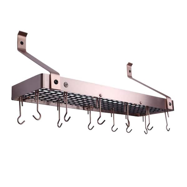 Enclume Handcrafted 24 in. Gourmet Bookshelf Wall Rack with Straight Arms and 12-Hooks Brushed Copper