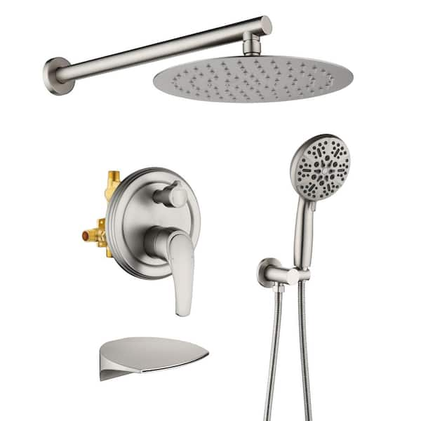 Miscool Rainfall 1-Handle 1-Spray 10 in. Square High Pressure Shower Faucet in Brushed Nickel (Valve Included)