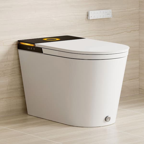 1.0/1.28 GPF Elongated ADA Smart Bidet Toilet in White w/ Auto Open/Flush, Foam Shield, Blackout Flush, Pump Assisted
