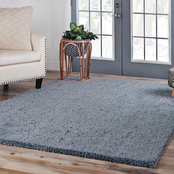 Berlin Blue 8 ft. x 10 ft. Solid Plush Shag Indoor Area Rug