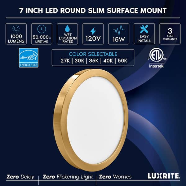 7 in. Brass Modern Flush Mount Ceiling Light Fixture LED Integrated 15-Watt 1000LM 5CCT 2700K-5000K Dimmable (4-Pack)