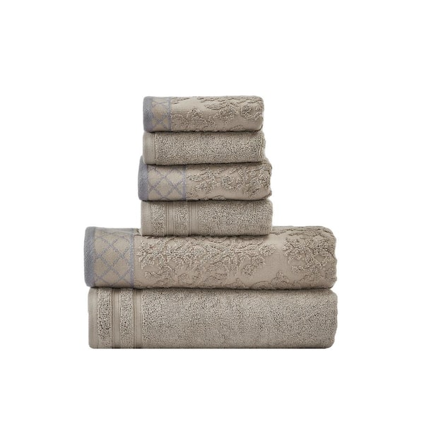 MODERN THREADS 6-Piece Taupe Damask Jacquard Towels Set with ...