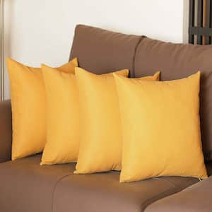 Honey Decorative Throw Pillow Cover Solid Color 16 in. x 16 in. Yellow Square Pillowcase Set of 4