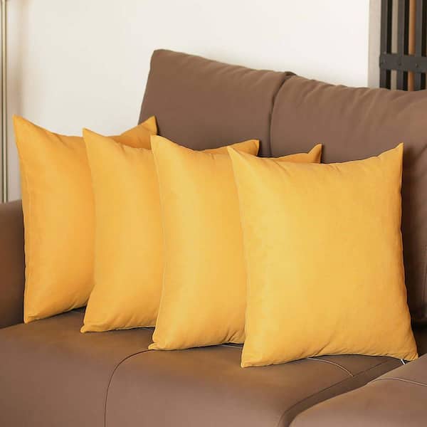 MIKE & Co. NEW YORK Honey Decorative Throw Pillow Cover Solid Color 16 in. x 16 in. Yellow Square Pillowcase Set of 4