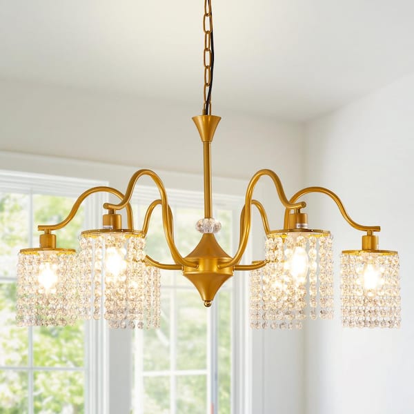 Magic Home 29.92 in. 6-Light Mordern Gold Chandelier with K9 Crystals