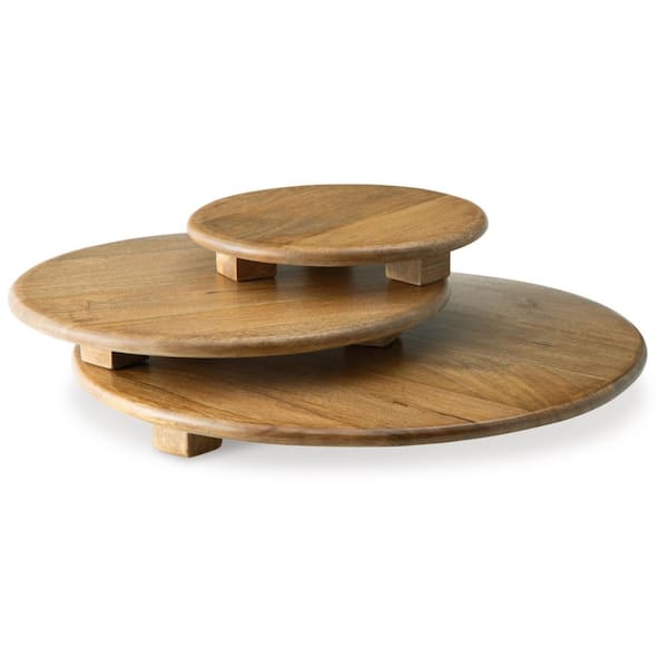 Kaidler Brown Round Wood 18.25 in. Decorative Tray Set (Set of 3)