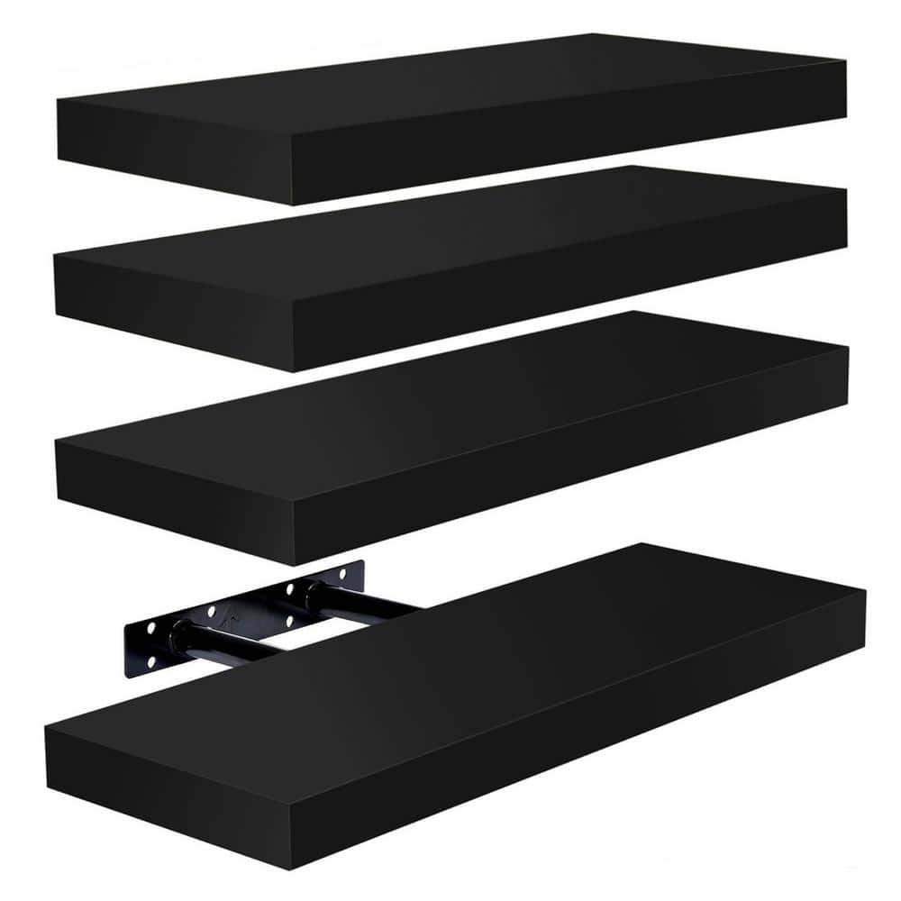 16.25 in. W x 5.5 in. D Black Wood Decorative Wall Shelf (4-Shelves)