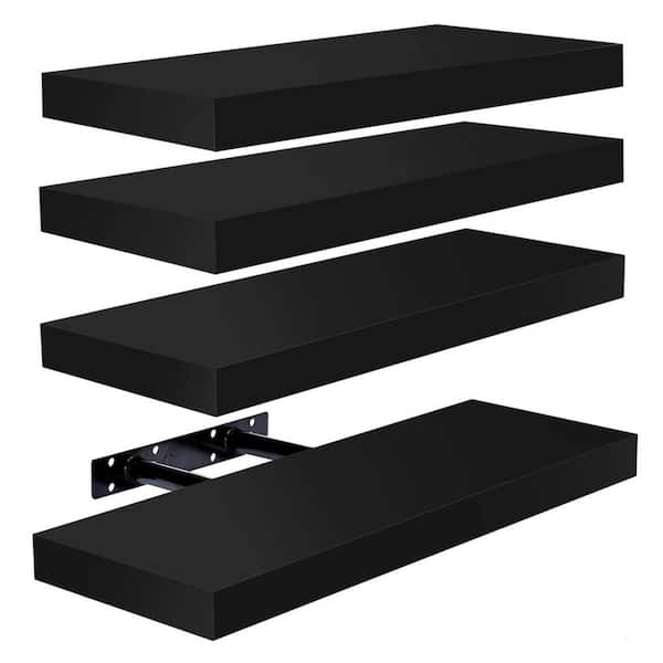 Unbranded 16.25 in. W x 5.5 in. D Black Wood Decorative Wall Shelf (4-Shelves)