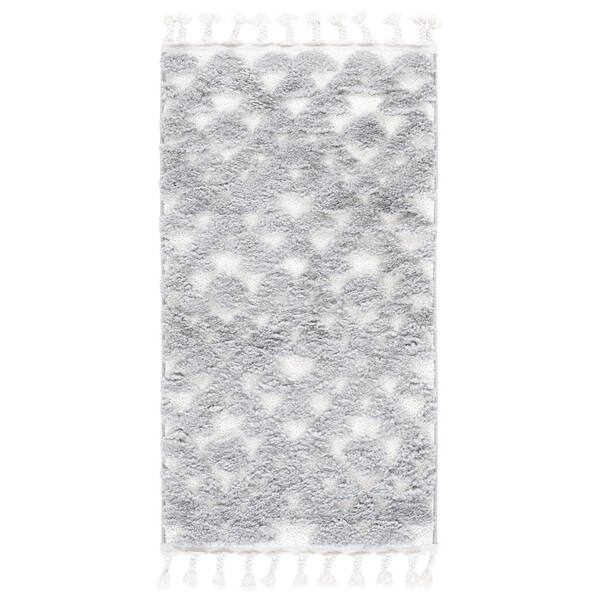 Moroccan Tassel Shag 2 ft. x 4 ft. Gray/Ivory Tribal Area Rug