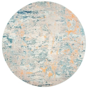 Madison Light Blue/Beige 5 ft. x 5 ft. Geometric Abstract Round Area Rug