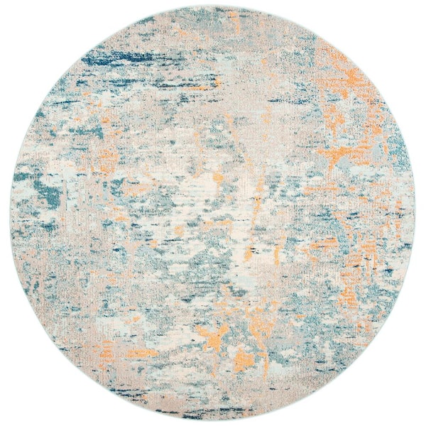 SAFAVIEH Madison Light Blue/Beige 5 ft. x 5 ft. Geometric Abstract Round Area Rug