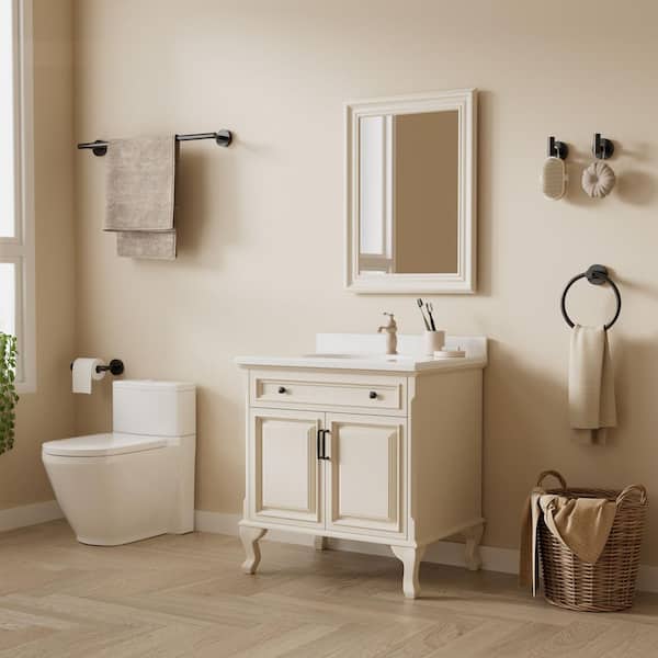 5-Piece Bath Hardware Set with Towel Bar Hand Towel Holder Toilet Paper Holder Towel Hook Modern Square in Matte Black