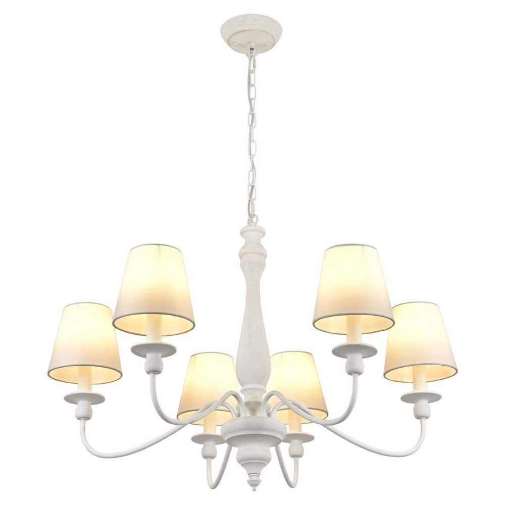 "6-Light 33.46"" White Classic Dimmable Chandelier with White Fabric Shade for Living Room Bedroom" price history on PriceWatchPro
