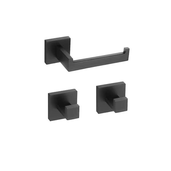 ATKING Wall Mounted 3 -Piece Bath Hardware Set with Toilet Paper Holder Towel Hooks in Stainless Steel Matte Black