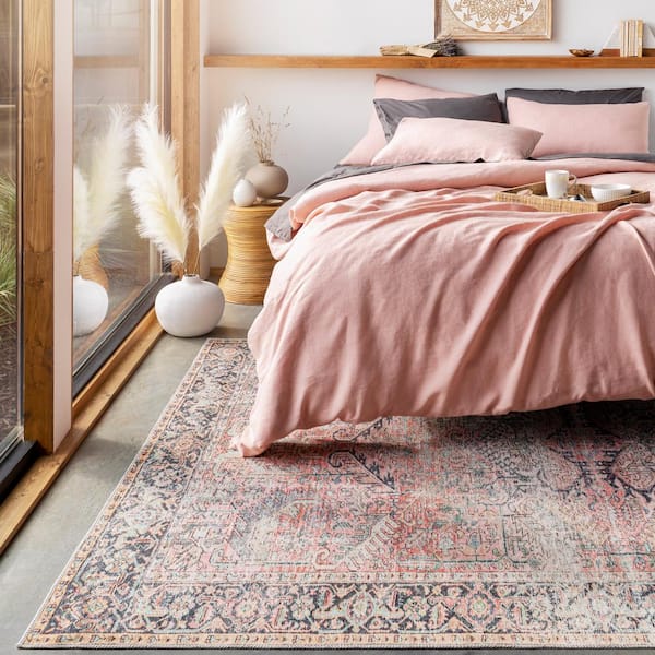 Simone Burnt Orange Traditional 9 ft. x 12 ft. Indoor Machine-Washable Area Rug