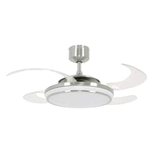 Evo1 Brushed Chrome Retractable 4-blade 48 in. LED Ceiling Fan with Light and Remote Control